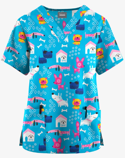 Fun Scrubs Playful Dogs Turquoise