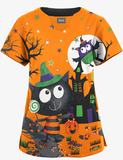 Fun Scrubs Halloween Spooky Cat