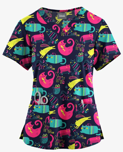 Fun Scrubs Playful Kittens Navy