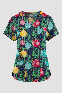 Christmas Scrubs Originals Baubles And Berries Navy Women's 7-Pocket