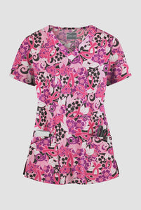 Fun Scrubs Pink Ribbon Bouquet Women's 4-Pocket