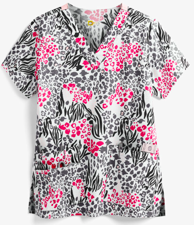 Fun Verity One Love 4 Pocket Stretch V Neck Scrub Top