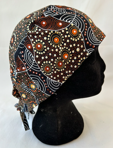 Scrub Hat Black and Brown Aboriginal Patterns