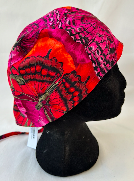 Scrub Hat Red Butterflies