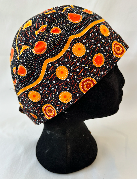 Scrub Hat Orange and Black Aboriginal Patterns