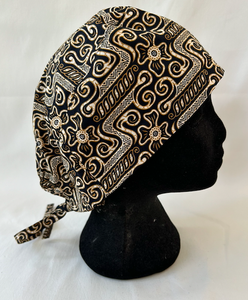 Scrub Hat Black & Gold Polynesian Pattern